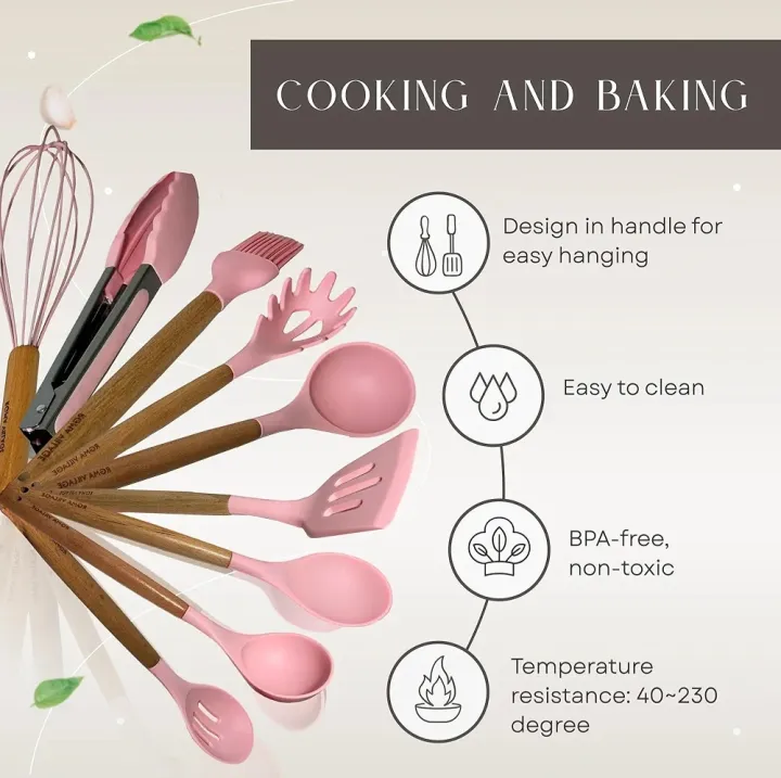 12%20Pcs%20Silicone%20Cooking%20Utensils%20Kitchen%20Utensil%20Set%20-%20Heat%20Resistant%20Non-Toxic%20BPA%20Free%20Spatula%20Set%20with%20Turner%20Tongs,Spoon,Brush,Whisk-Wooden%20Handles%20Kitchen%20Gadgets%20Tools%20Set%20for%20Nonstick%20Cookware%20Spoon%20Set%20Silicon%20-%20Image%204