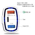 3 Ports Fast Car Charger Type C And USB Charger QC 3.0 With Qualcomm Quick Charge 3.0 Technology High Quality Car Charger. 