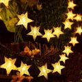 Solar Star String- Modern Unique Decorative Outdoors Patio Decoration Solar Powered Star Shaped LED's IP65 Waterproof Gardens Plants Decor Warm Shade Lighting String 16 Ft. Wire Fancy Restaurant Renovation Lights. 