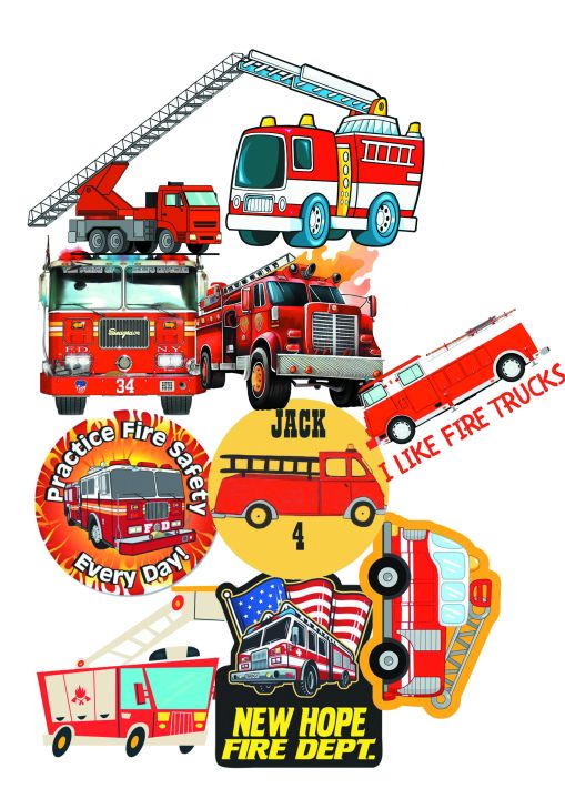 Pack of 10 - Fire Truck Stickers - 3 inch x 2 inch