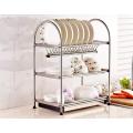 304 STAINLESS STEEL EXTRA WIDE 3 TIER DISH RACK 22 INCH KITCHEN DISH DRAINER RACK WITH REMOVABLE DRAINAGE TRAY PLATE STORAGE ORGANIZER UTENSIL CUTLERY HOLDER RAK. 
