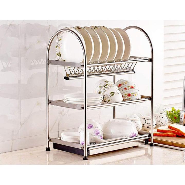 304 STAINLESS STEEL EXTRA WIDE 3 TIER DISH RACK 22 INCH KITCHEN DISH DRAINER RACK WITH REMOVABLE DRAINAGE TRAY PLATE STORAGE ORGANIZER UTENSIL CUTLERY HOLDER RAK
