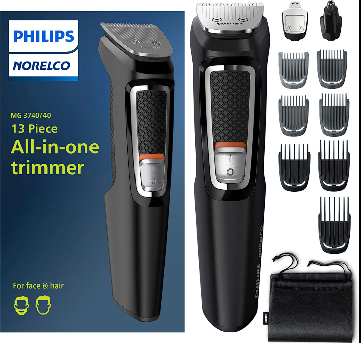 Philips Norelco New Multi Groomer - Men's Grooming Kit, 13 Pieces, MG3740/40