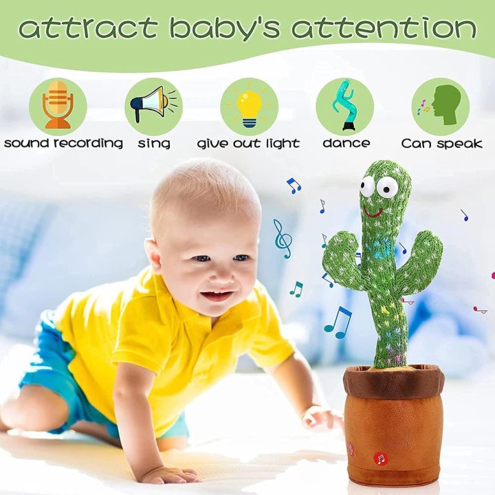 Rechargeable Dancing and Singing Cactus Toy with Recording Lighting Repeats What You Say Fun Toy Gifts for Boys and Girls