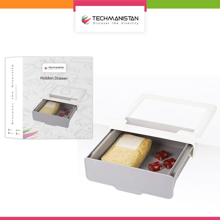 Techmanistan Multifunctional Self-Adhesive Retractable Under The Table Hidden Drawer Organizer, Under The Desk Storage Drawer, Under The Cabinet Kitchen Storage Organizer, Hidden Table Stationery Sticky Under Paste Plastic Desk Organizer
