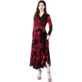 V-Neck Long Sleeve Long Ladies Floral Print A-line Casual Women Dresses. 