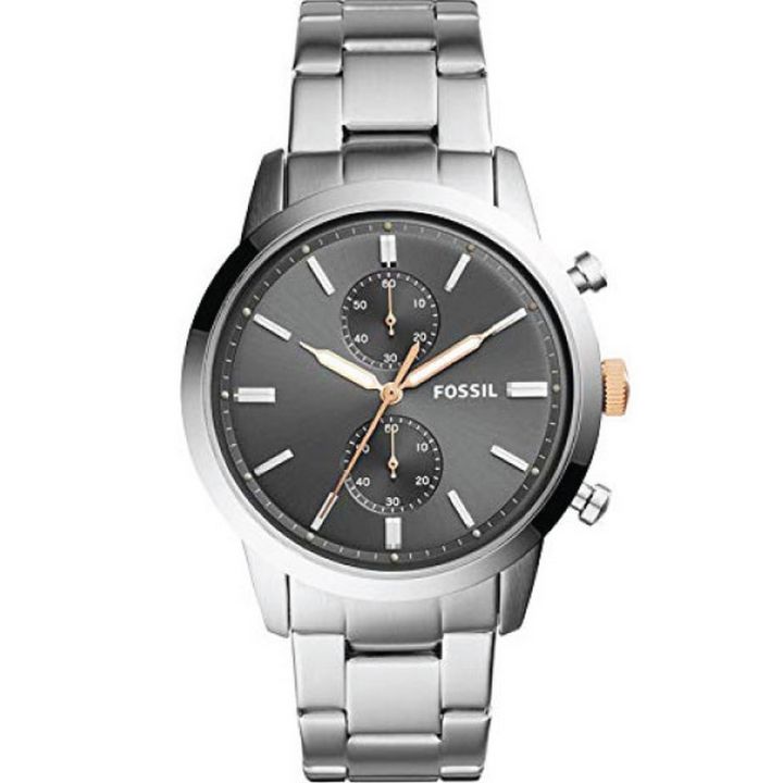 Fossil Grey Dial Chronograph Silver Stainless Steel Watch For Men