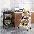 Techmanistan 3 Tier Parallel Folding Portable Kitchen Cart With Removable Basket, Multifunction Storage Rack Kitchen Organizer Metal Stand, 90°-180° Adjustable Angle Rolling Cart Rolling Shelf 3 Tier Trolley Stall Parallel Folding, Kitchen Storage Cart. 