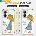 UCUC for Realme C33 Back Cover + Free Lanyard Missing Girls Luxury 6D Plating Case Side Pattern Soft Silicone Square Phone Cases. 