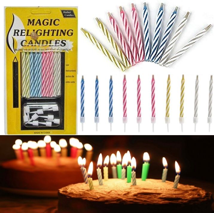 10PC/ Pack Magic colorful birthday cake candle thread blowing funny tricky toy birthday cake party eternal blowing candle