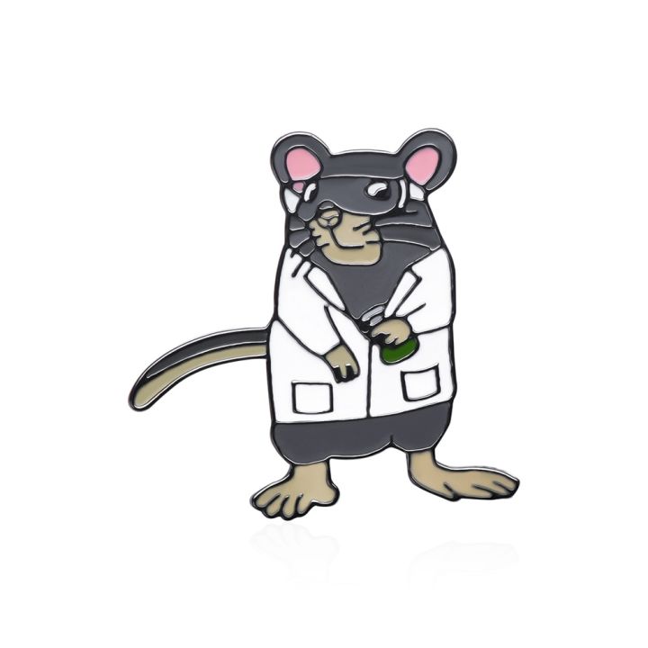 Harong Lab Rat Brooch Cute Fashion Scientific Enamel Pin Hat Backpack Lapel Badge for Chemistry Biology Student Jewelry Gift