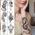【Good-Love Store】Temporary Tattoo Sticker Black Ice Dragon Blossom Flash Tattoos Tree Fox Body Art Arm Fake Tatoo Women. 