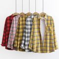 Plaid Shirt Women's New Spring and Autumn Clothing Long Sleeve Loose Korean Style Shirt Retro Hong Kong Style Top. 