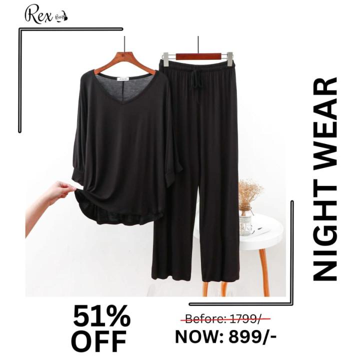 REXBAZAR%20-%20Plain%20Black%20V%20Neck%20with%20Palazzo%20Style%20Pajama%20Full%20Sleeves%20night%20suit%20for%20her%20-%20Image%202