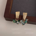 Handmade Design Sense Green Phantom Quartz Stone Earrings Female Niche Unique Style Retro Stud Earrings Stylish and Unique Earrings High Sense. 