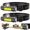 Pack Of 2 LED Headlamp Magnetic USB Rechargeable COB Headlight Built-in Battery. 