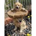 Puppy Polyresin Bird Bath Brown Pedestal Handmade Gifts for Outdoor Home Garden Lawn Yard Decorations. 