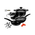 SONEX Deluxe Die Cast 15 Pieces Cookware Set – Heavy Duty Aluminum | Premium PTF Non Stick Coating – Black | Durable Non Stick Cookware Set for Gas Stove | Long-Lasting & Easy to Clean. 