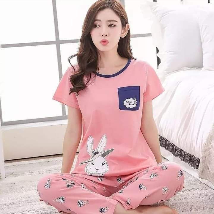 Sleep Wear Night Dress With Shirt And Trouser Available In Pink Colour For Women And Girls - Night Dress For Girls Hot - Night Dress For Girls Summer Stuff - Sleeping Dress For Girls - Sleeping Suit