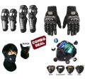 Motorcycle Knee  Pads, Elbow Pads, Bike Gloves , Winter Mask , Biker Goggles  Combo for Biker / Pack of 5 Motorcycle PRO BIKER Gloves + Winter Mask + Elbow &  Knee  Pads / Guards + Biker Goggles (5 in 1) / Set of 5. 