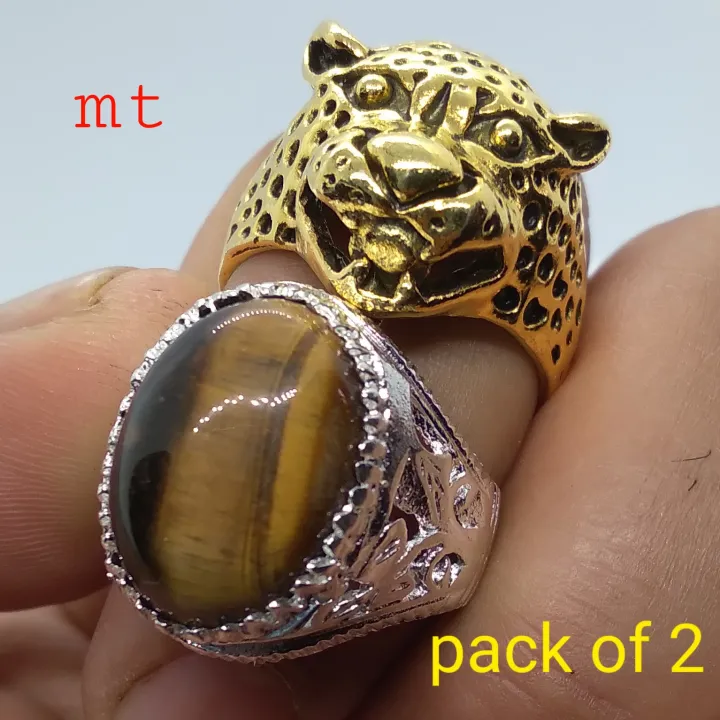 Pack%20of%202%20Tiger%20Head%20Ring%20&%20Real%20Tiger%20Eye%20Stone%20ring%20for%20men%20Boys%20high%20quality%20-%20Image%203