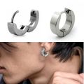 1 Pair (2 Pcs) Silver Stainless Steel Earrings Set - Unisex Hoop Earrings for Men and Women, Round Steel Studs, Metal Ear Clips, Punk Stylish Ear Tops, Piercing Earrings for Pierced Ears. 