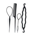 4 Pcs Set Styling Clip Bun Maker + Hair Twist Braid Ponytail Tool With Rat Tail Comb Tool Makes stylish hair Volumes Up Hair. 