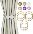 2 PCS Pearl Magnetic Ball Curtain Buckle Magnetic Curtain Tiebacks Convenient Drape Tie European Style Decorative Weave Rope Curtain Rings & Buckles Holder for Window Sheer Blackout Draperies, Parday. 