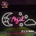 Customized Single Name Neon Sign For Kids Names with Moon, Stars and Cloud, Size 12 x 24 inches With 2A Adapter. 
