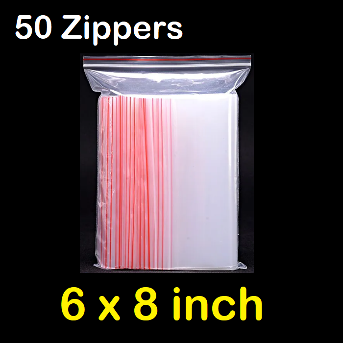 50 Zippers - 6x8 inch ziplock plastic shopper bag