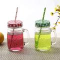 Mason Jar 500ml Glass Mug With Handle & Straw -  1 Pc. 