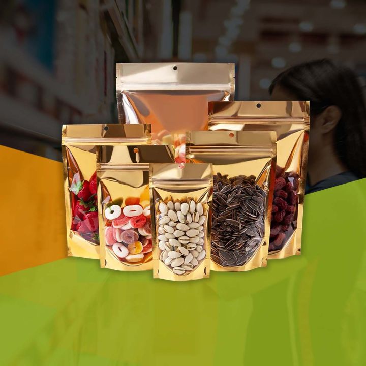 16x24 cm food Grade Front Transparent Back Golden Standup Pouches 100pcs/Lot