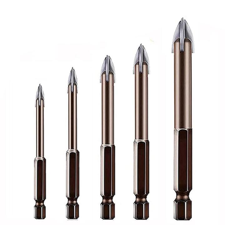 5 Pcs Efficient Universal Drilling Tool, Multifunctional Triple-Cornered Cross Alloy Drill Bit Set (3/4/5/6/8mm)