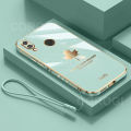 For Huawei Honor 10 Lite Back Cover + Hand Strap Fashion Shiny 6D Plating Maple Leaves Protective Case Square Bumper Soft Silicone Mobile Phone Cases. 
