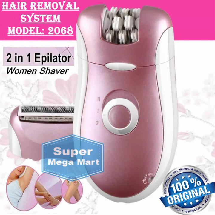 Original 2068 ( 2 in 1 ) Multifunctional Women Epilator & Shaver - Female Hair Remover - Girls Shaving Machine - Rechargeable Electric Lady Shaver Hair Removal Razor For Body Legs , Arms , Bikini - Professional Best Product For Ladies Body Care Beauty Kit