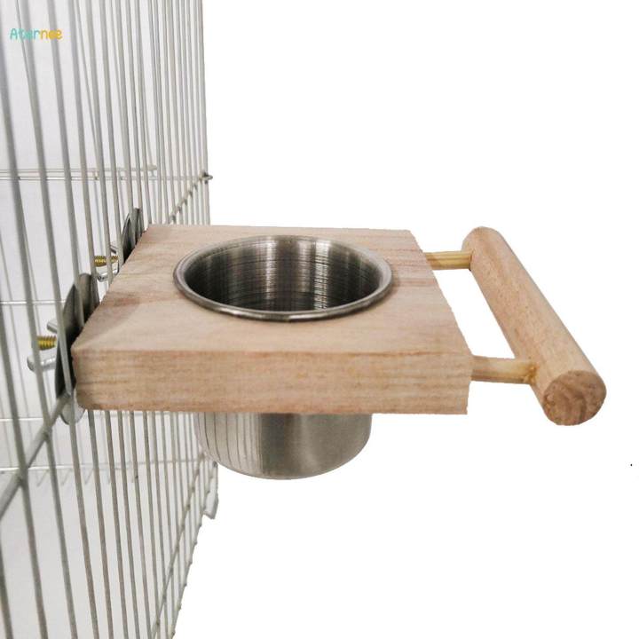 Bird Feeder Wood Perch Stand Parrot Cage Feeder for Cockatiels Conures