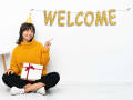 Welcome Glitter Banner For Party Decoration, Cursive Writing Style Wall Hanging, Baby Shower, Born Baby Birthday Banner in Gold, Black, Rose Gold Home Decor Bunting. 
