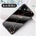 For Iphone 11 Marble Case, Gemstones Glass Back + Soft TPU Frame Patterned Shockproof Cover Casing. 