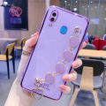 For Samsung Galaxy A20 Back Cover with Love Heart Chain Wrist Strap Fashion Bracelet Shiny Plating Bumper Protective Case Silicone Shockproof Mobile Phone Cases. 