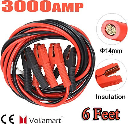 Voilamart Auto Heavy Duty Jumper Cables 1 Gauge Each Cable 6 / 9 / 12 / 15  Feet 3000AMP with Long Automotive Battery Jumper Cable Commercial Grade Booster Cables for Cars Battery Jump start Cables for Trucks Car SUV