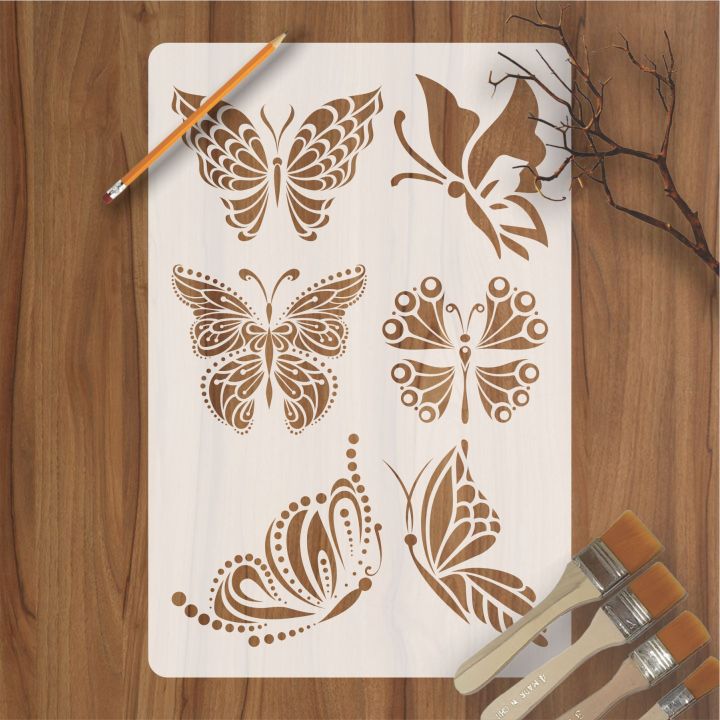 6 Different butterflly reusable stencil for wall decoration, Furniture , Canvas DIY Home decoration by imart Stencils