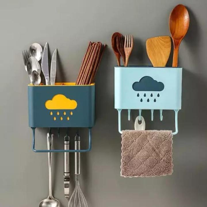 Kitchen Shelf Wall Mounted Cutlery Drainer Rack with Drip Tray Utensils Organizer Spoon Fork Chopsticks Holder Caddy Kitchen Gadget Storage