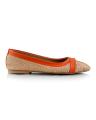 Orange And Beige Faux Leather Pump Flats For Women. 