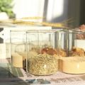 2pc Glass Jar with Wooden Lid air tight canister and jar - 450 ml Small Food Storage Containers for Home Kitchen, Tea, Herbs, Sugar, Salt, Coffee, Flour, Herbs, Grains Non-toxic, BPA free, Higher Thermal Shock Resistance than Regular Glass, Microwave. 