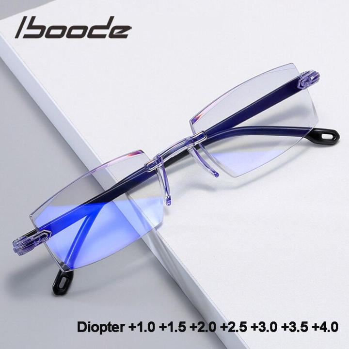 【FUN LIVE】 Iboode +1.0 +1.5 +2.0 +2.5 +3.0 +4.0 Rimless Reading Glasses Classic Anti Blue Light Prescription Optical Far Eyeglass Women Men