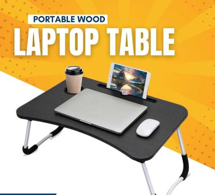 Portable Wooden Laptop Table for Bed – Foldable Computer Desk with Adjustable Legs – Multipurpose Table for Study, Work, Gaming, Eating & Home Use – Lightweight, Sturdy & Space-Saving Design for Kids & Adults