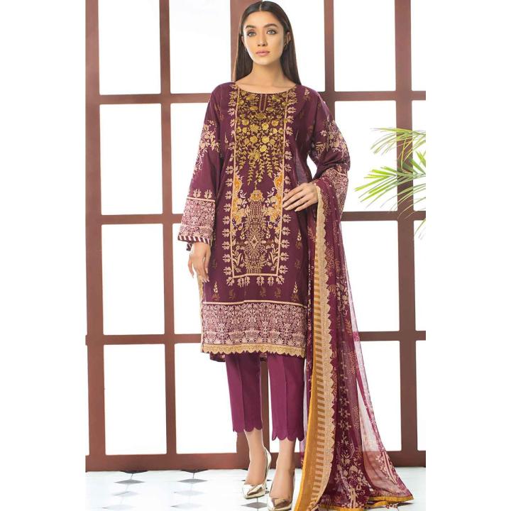Warda Unstitched - Purple 3 Piece Chiffon Lawn Embroidery For Women 3821021