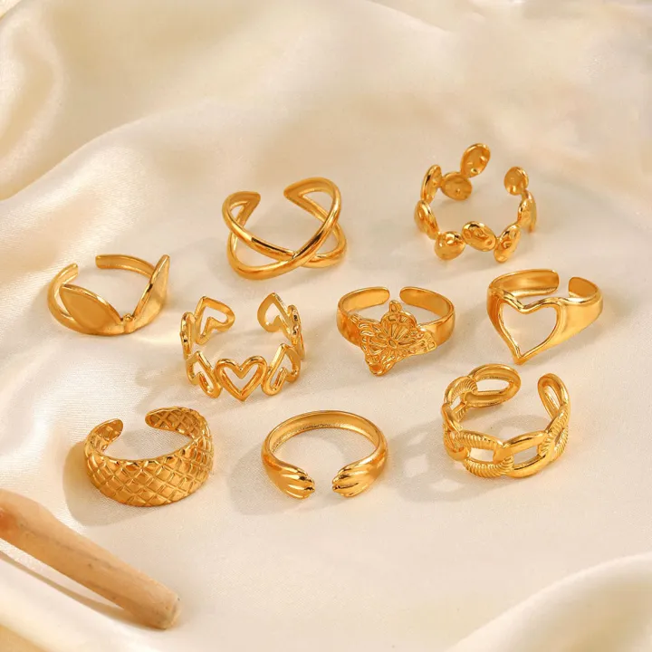 Wholesale Stainless Steel 18k Gold Heart Butterfly Open Finger Ring ...