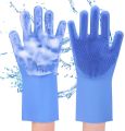 Magic Dish Washing Gloves With Scrubber, Silicone Cleaning Reusable Scrub Gloves For Wash Dish,Kitchen, Bathroom(Blue,1 Pair: Right + Left Hand). 