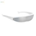 Futuristic Narrow Lens Visor Eye Sunglasses Black+White Frame Silver Mirror. 